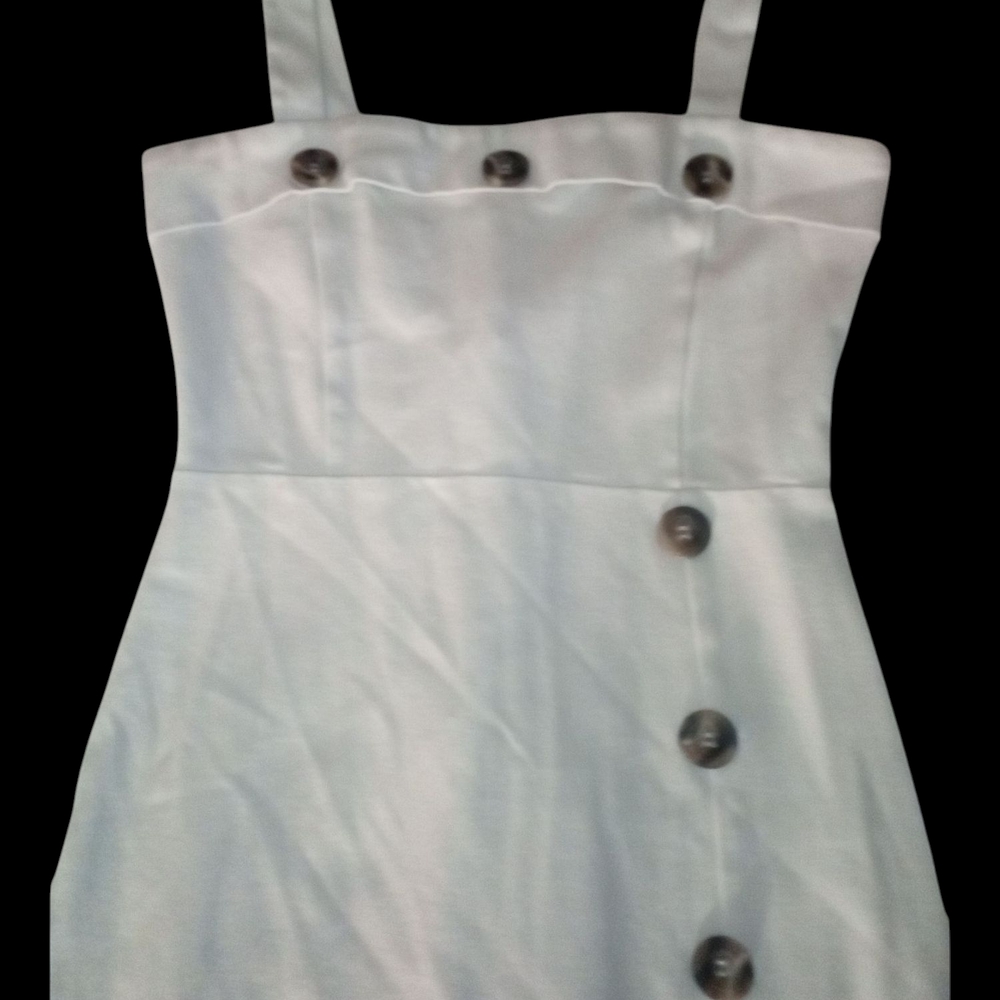 Stella Luce White Midi Dress with Black Buttons